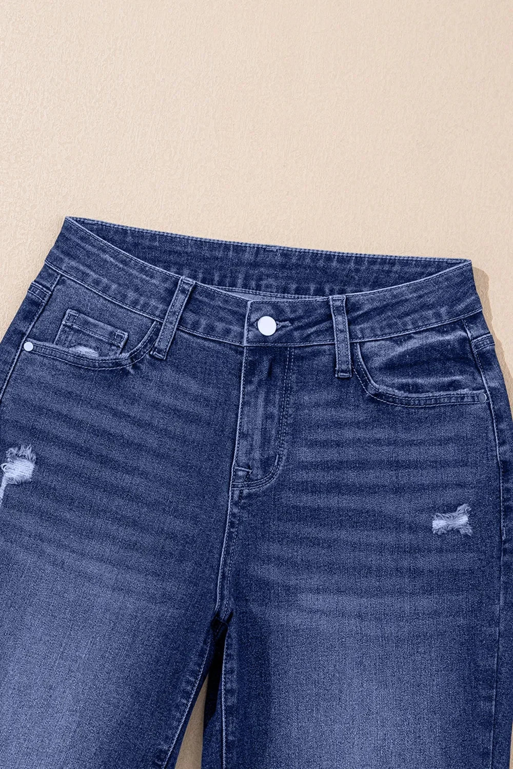 Coastal Distressed Straight High Waist Jeans Folded Cuffs - Southern Shores Clothing