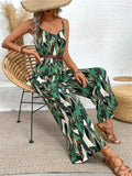 Tropical Print Spaghetti Strap Wide Leg Jumpsuit - Southern Shores Clothing