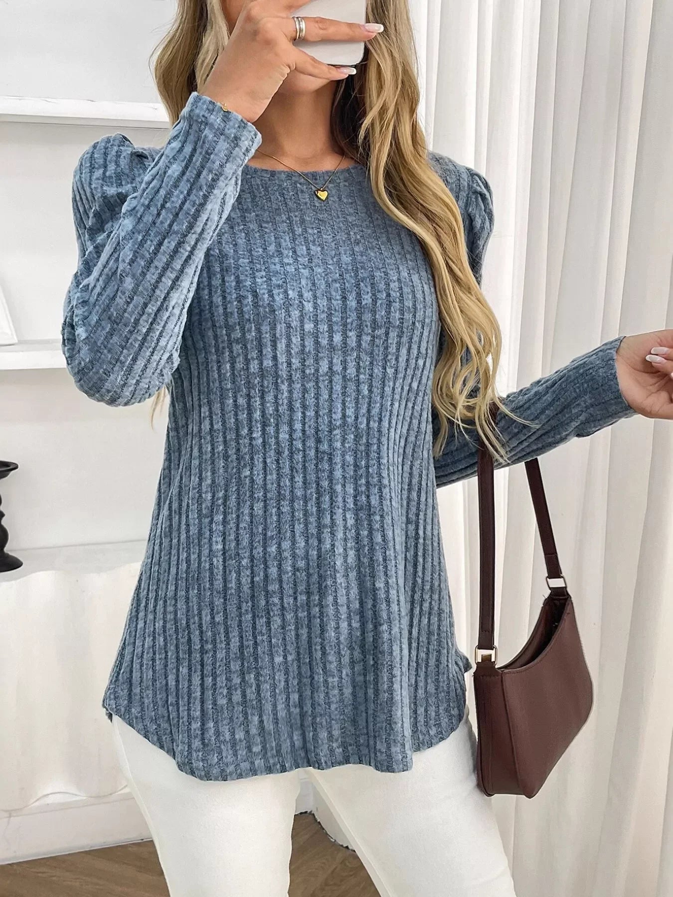 Round Neck Puff Sleeve T-Shirt - Southern Shores Clothing