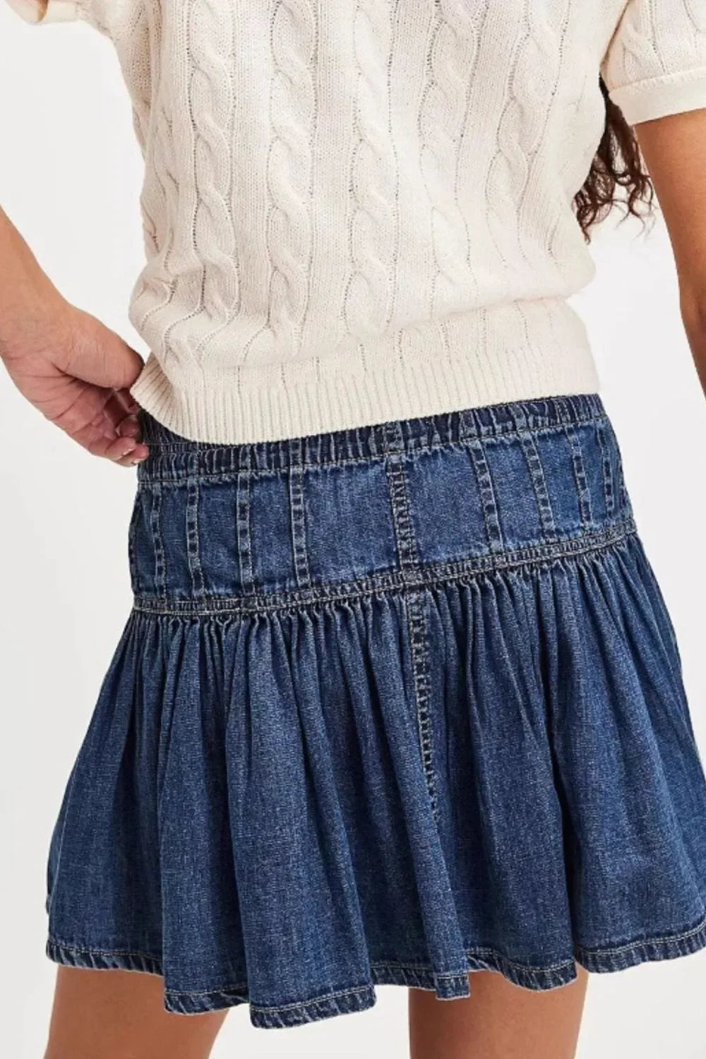 Buttoned Ruffled Mini Denim Skirt With Front Buttons - Southern Shores Clothing