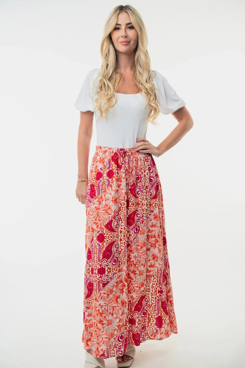 High Waisted Floral Woven Skirt Rayon Lightweight - Southern Shores Clothing