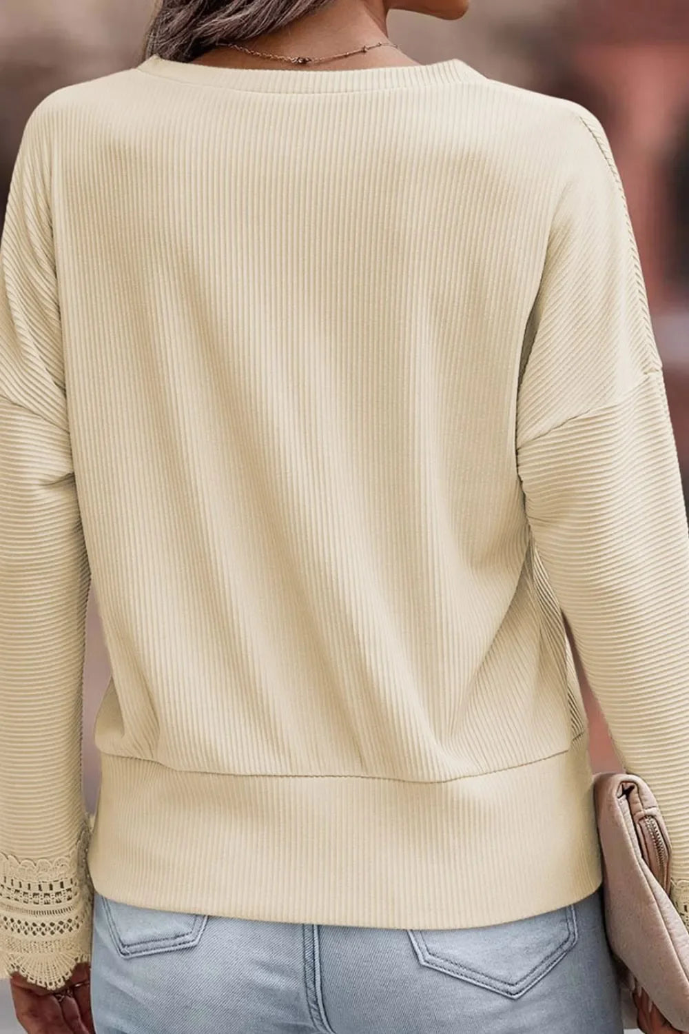 Lace Detail V-Neck Long Sleeve T-Shirt Top - Southern Shores Clothing