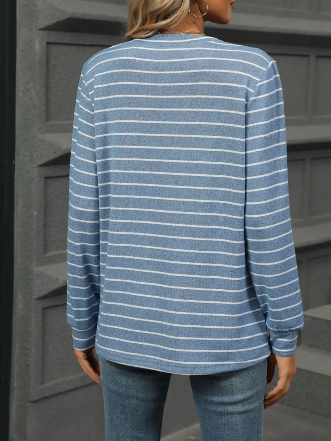Striped Henley T-Shirt with Button Detail - Southern Shores Clothing