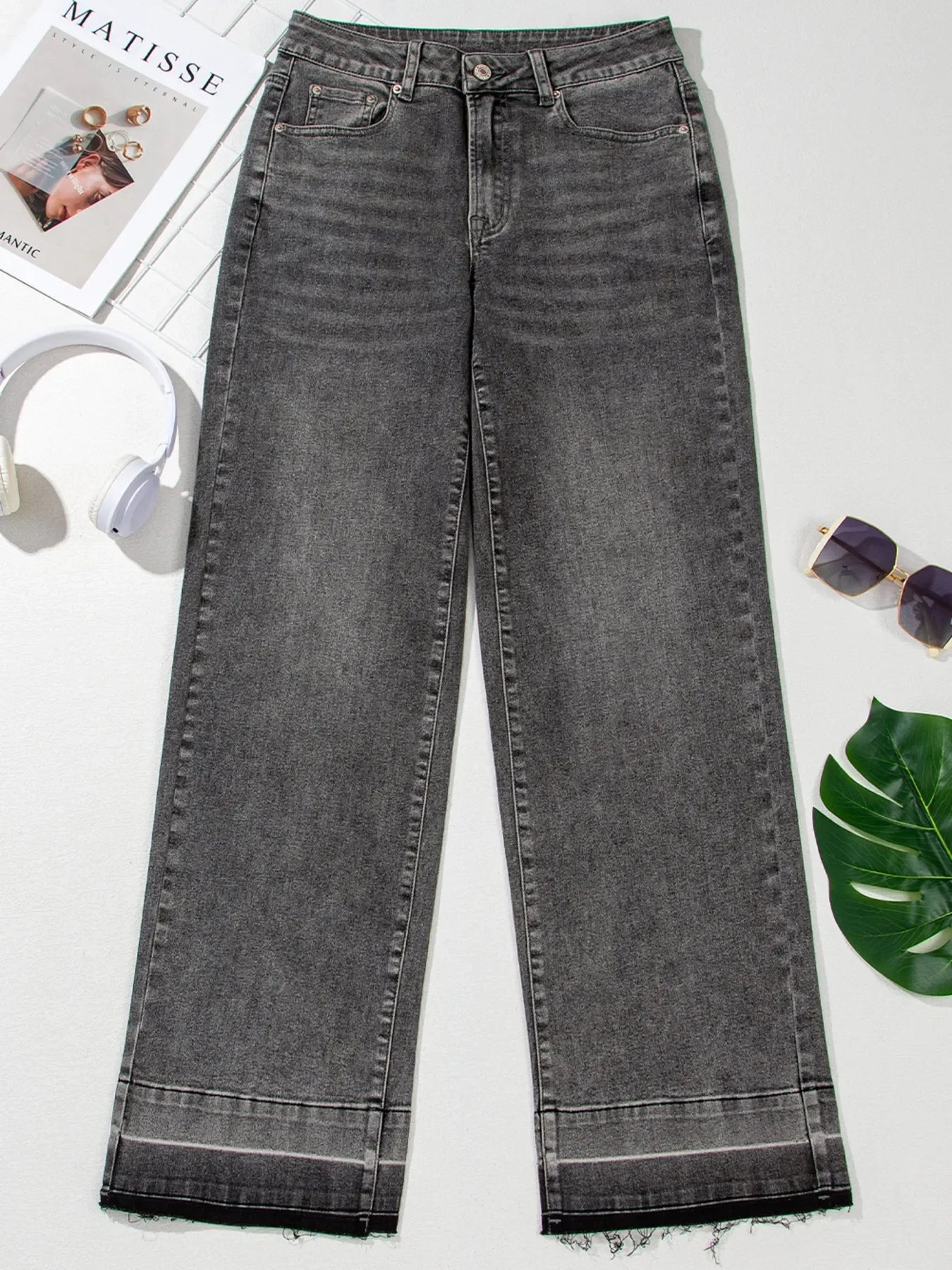Coastal High Rise Loose Jeans With Raw Hem And Unique Cuffs - Southern Shores Clothing