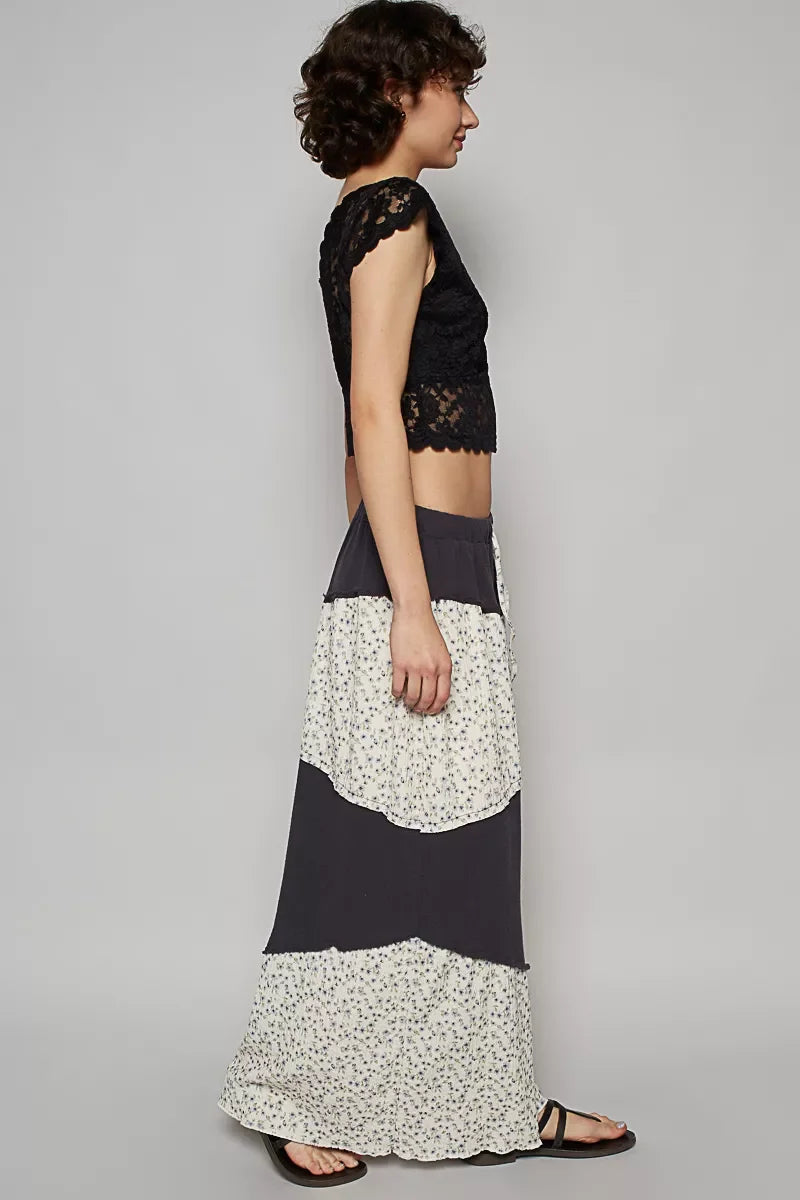 Cotton Drawstring Wide Leg Floral Contrast Pants - Southern Shores Clothing