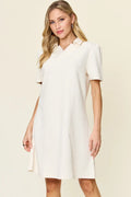Textured Collared Neck Short Sleeve Dress - Southern Shores Clothing