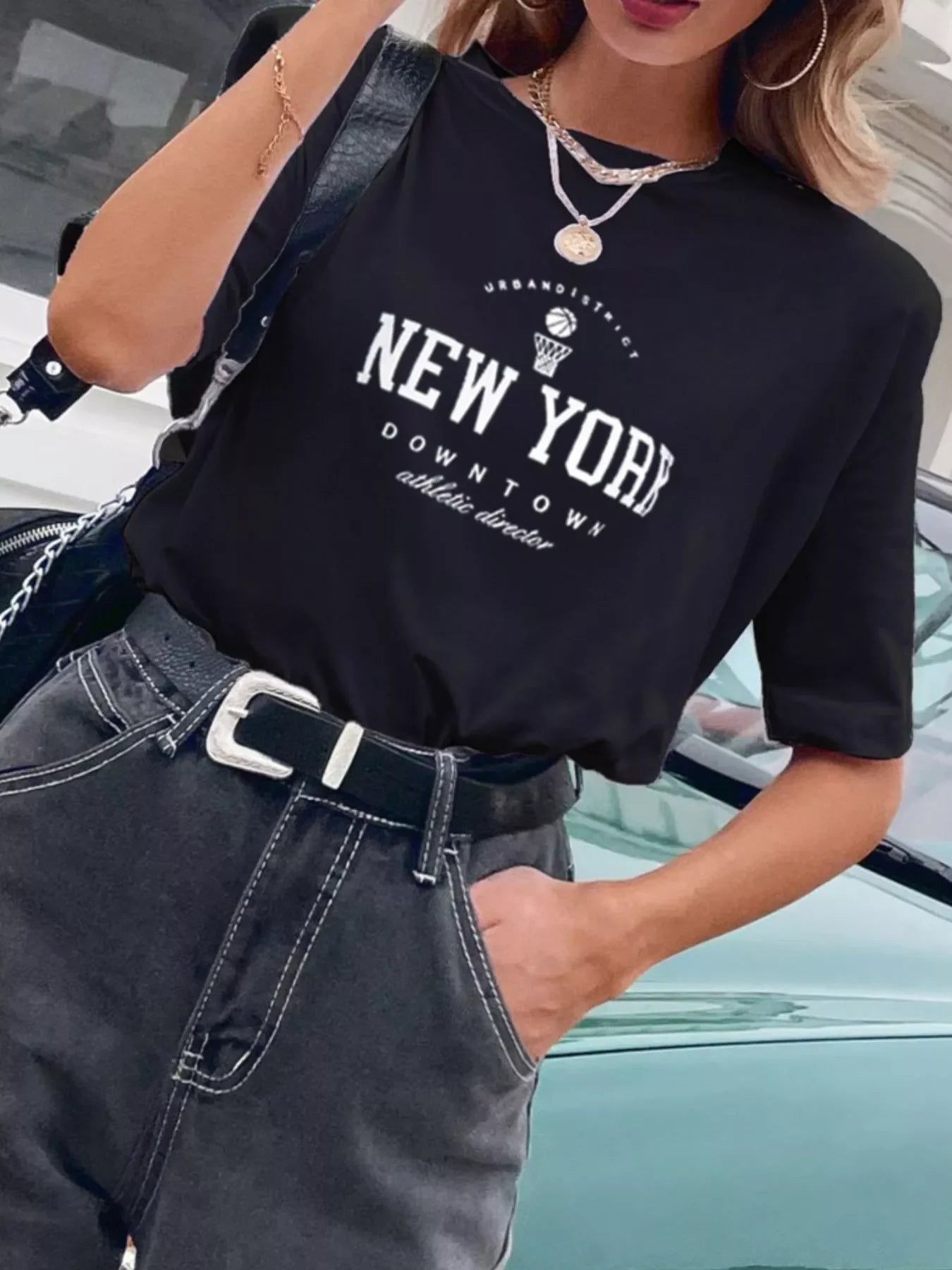 Letter Round Neck Half Sleeve T-Shirt - Southern Shores Clothing