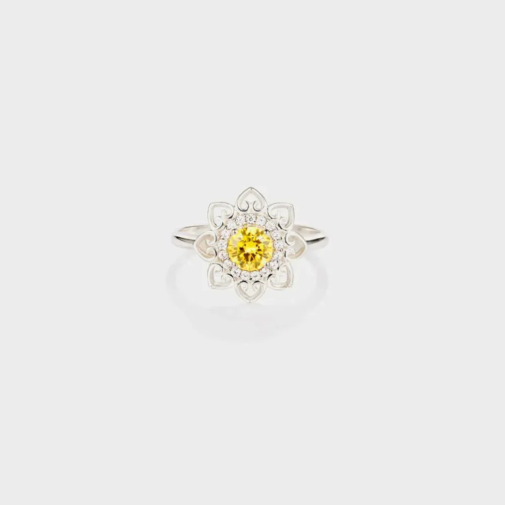 Flower Shape Zircon Ring Platinum-Plated Sterling Silver - Southern Shores Clothing