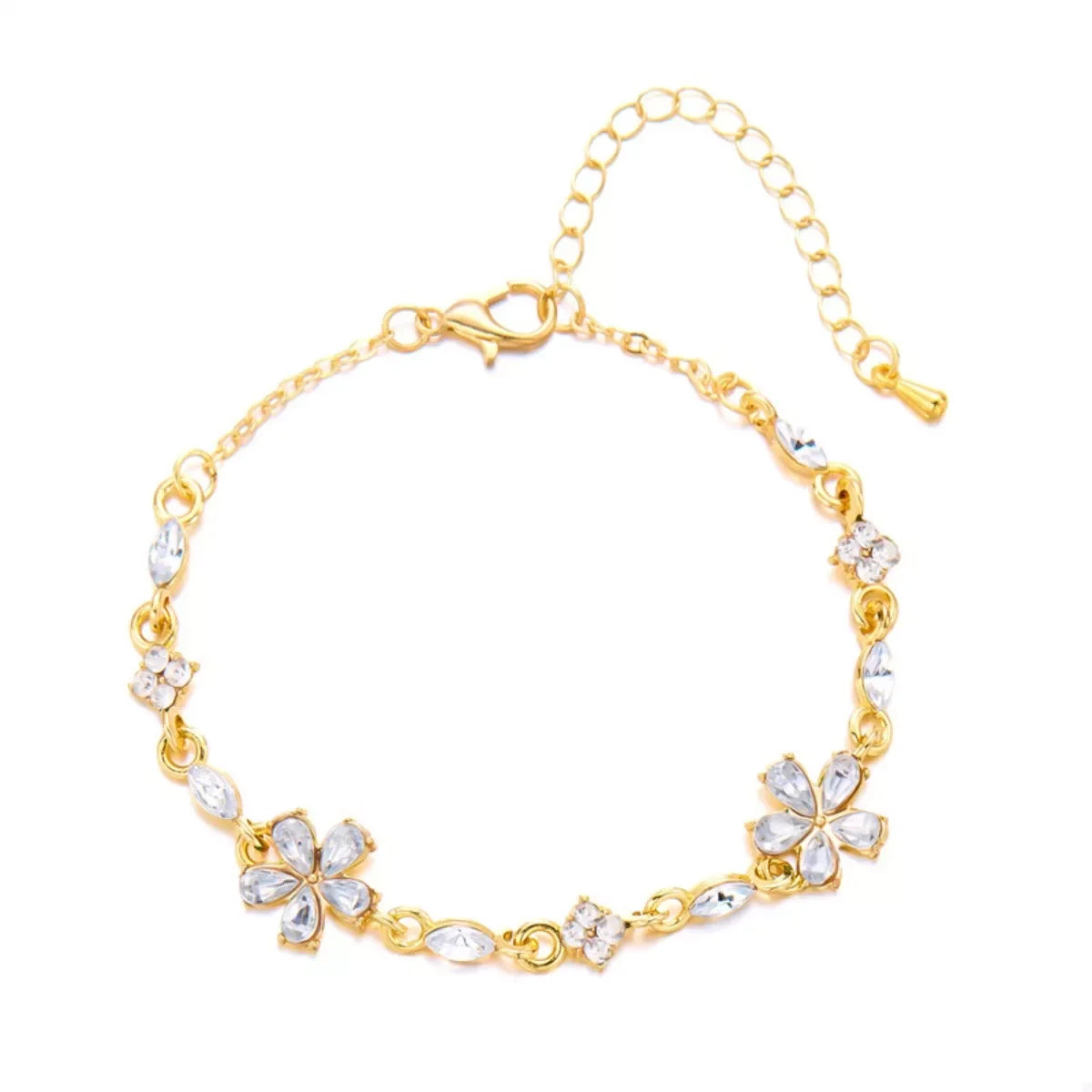 18K Gold-Plated Rhinestone Flower Bracelet - Southern Shores Clothing
