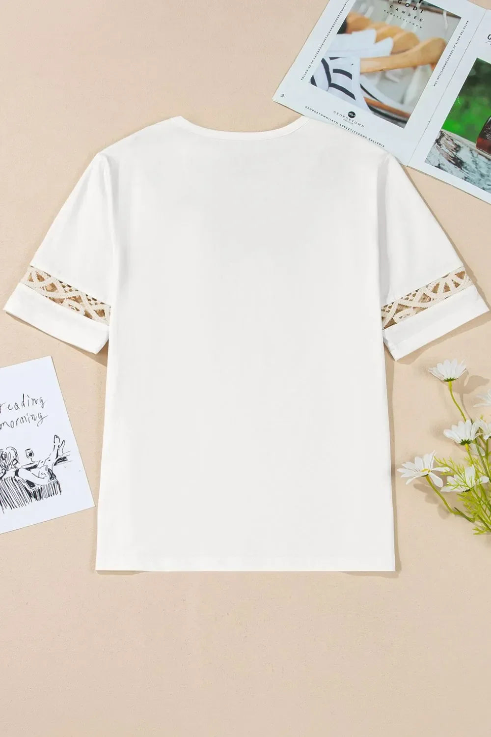Lace Crochet Crew Neck Casual Tee For Everyday Wear - Southern Shores Clothing