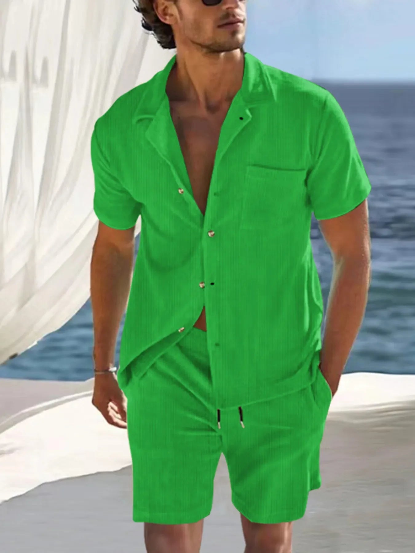 Men's Full Size Button Detail Short Sleeve Top and Shorts Set Plus Size - Southern Shores Clothing