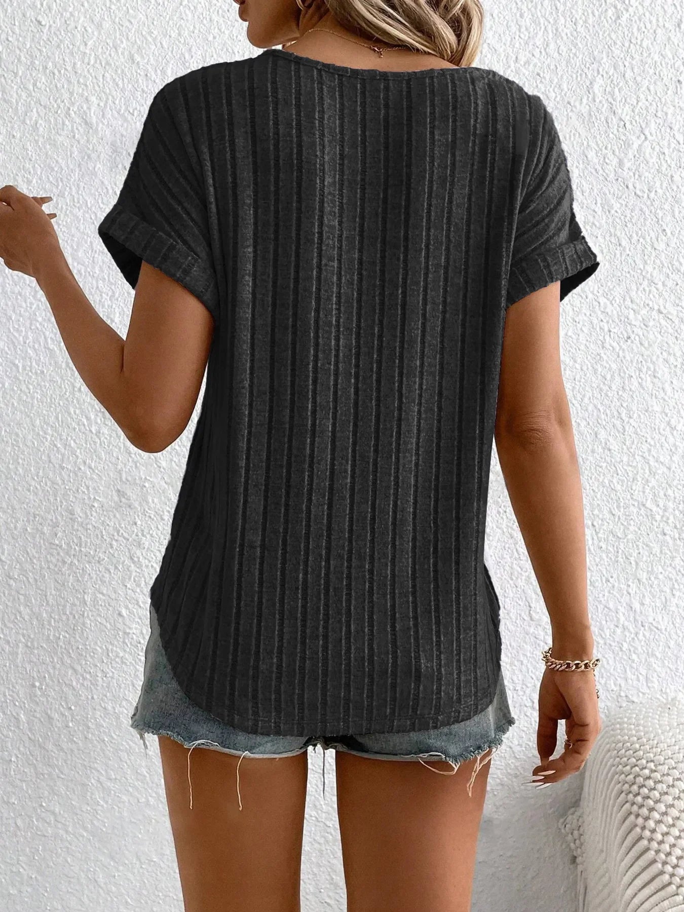 Plus Size Ribbed Texture Short Sleeve T-Shirt - Southern Shores Clothing