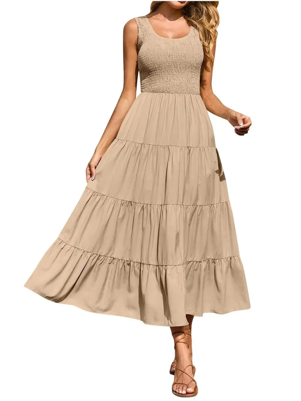Tiered Smocked Wide Strap Maxi Beach Dress - Southern Shores Clothing