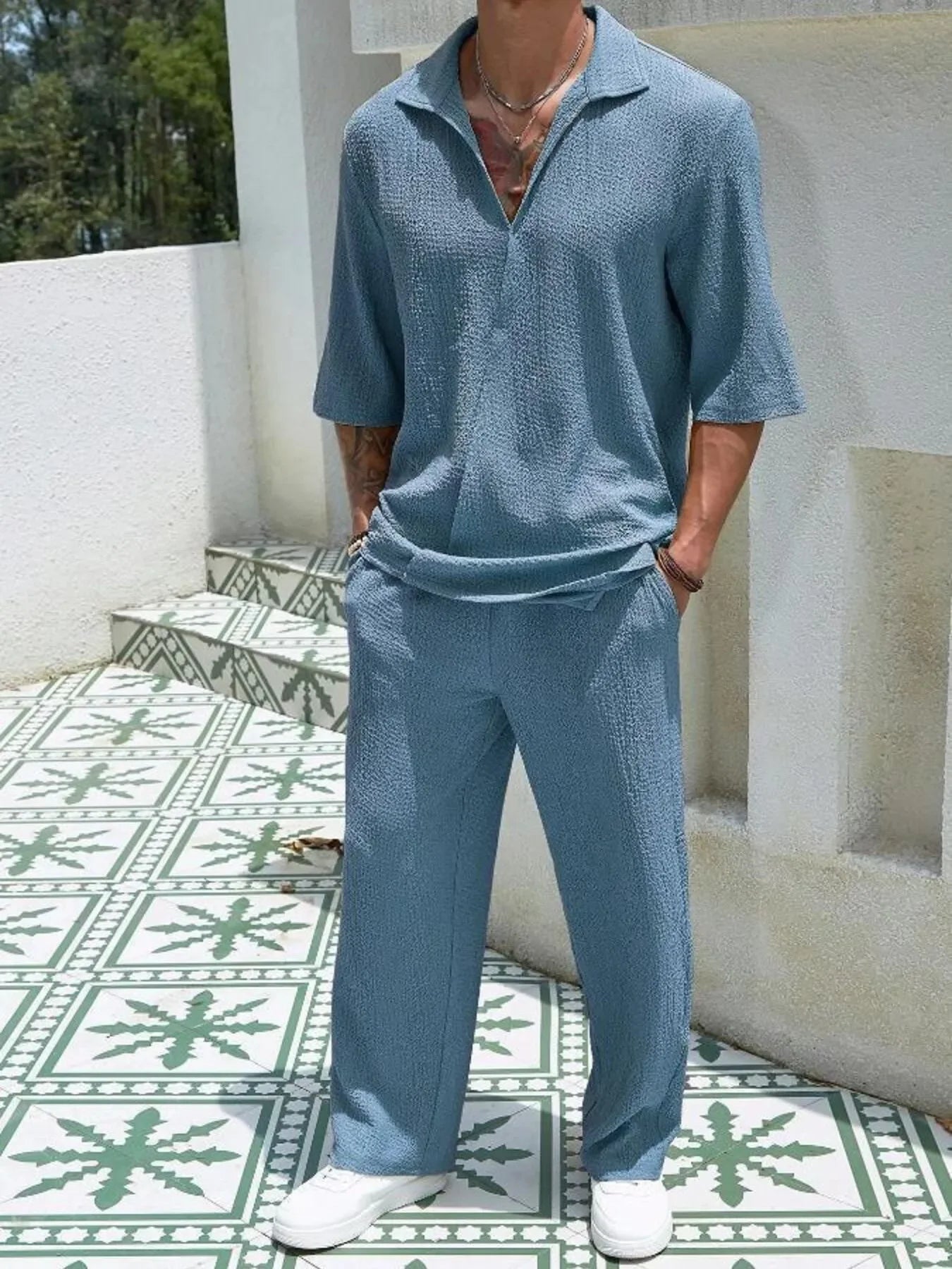 Men's Plus Size Half Sleeve Top and Pants Set - Southern Shores Clothing