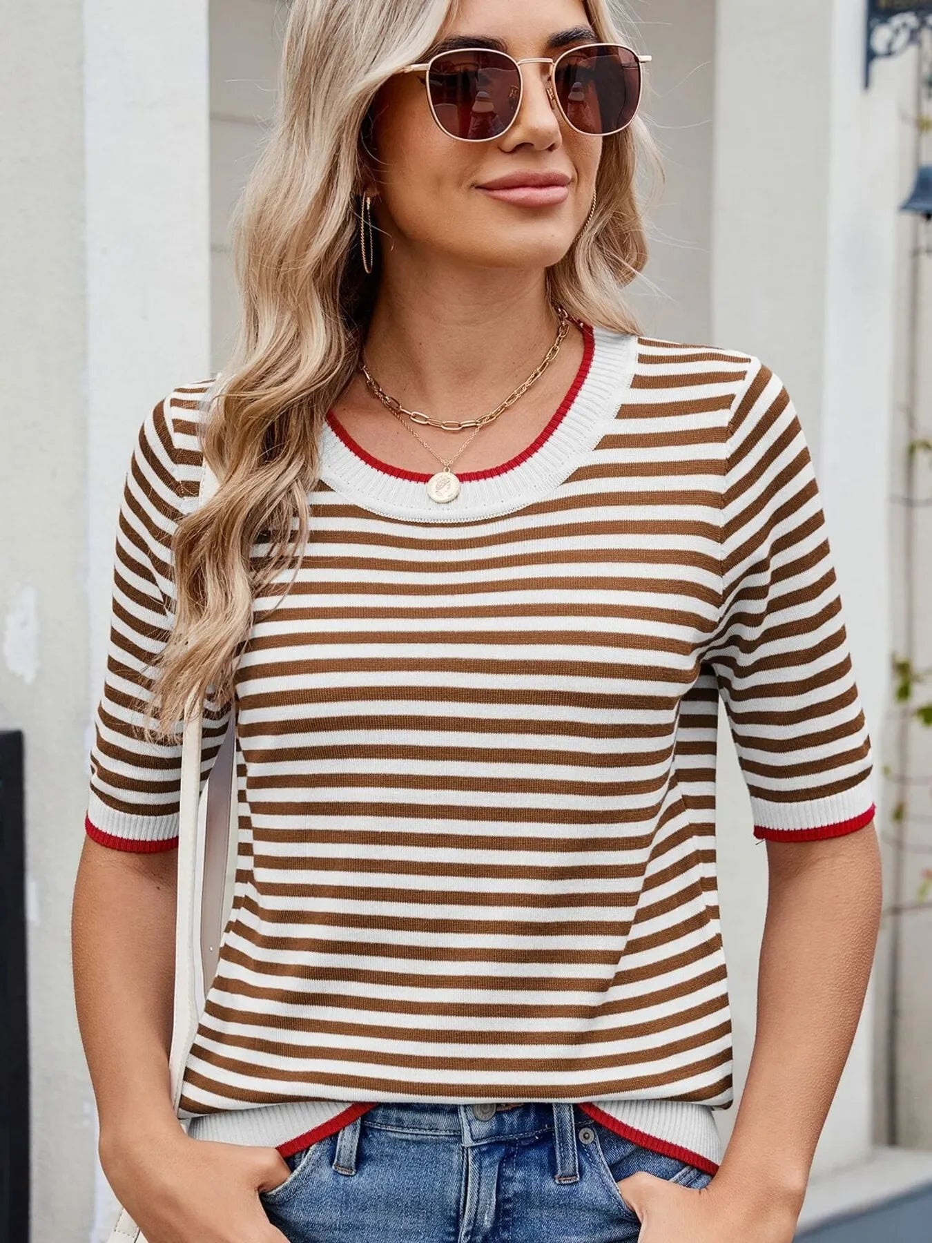 Striped Casual T-Shirt With Contrast Trim Basic Fit - Southern Shores Clothing