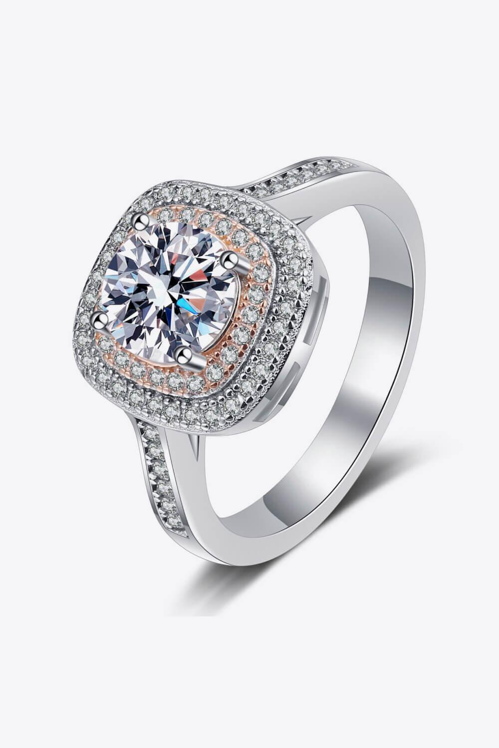 1 Carat Moissanite Sterling Silver Ring With Pink Halo - Southern Shores Clothing