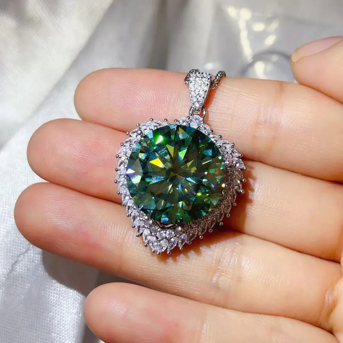 20 Carat Moissanite Sterling Silver Halo Pendant Necklace - Southern Shores Clothing
