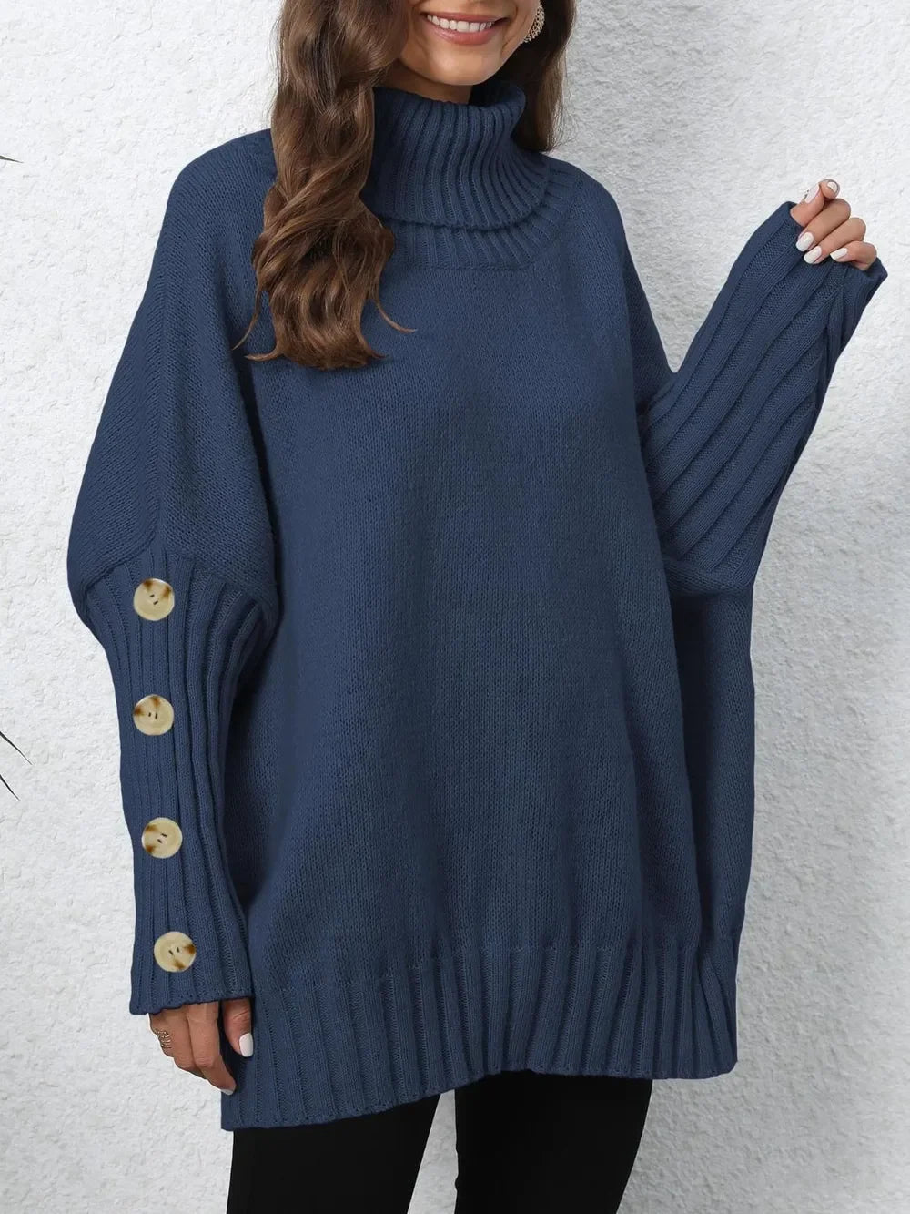 Turtleneck Sweater With Decorative Buttons - Southern Shores Clothing