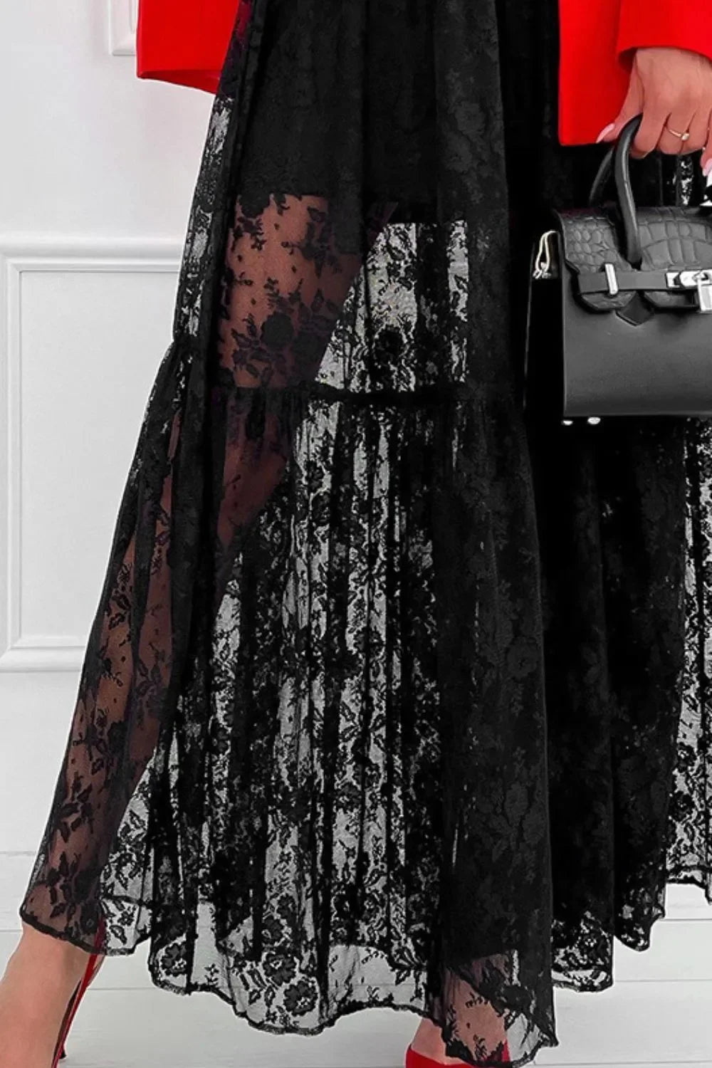 Lace Lined Elastic Waist Maxi Skirt Flowing - Southern Shores Clothing