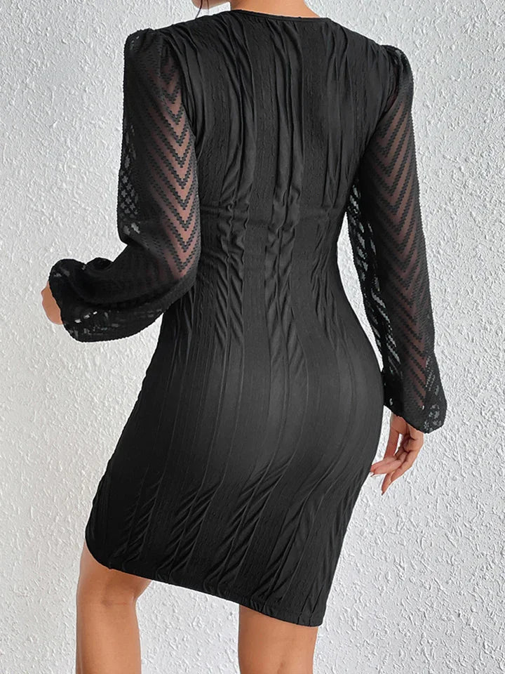 Honey Round Neck Puff Sleeve Tulip Hem Mini Dress - Southern Shores Clothing