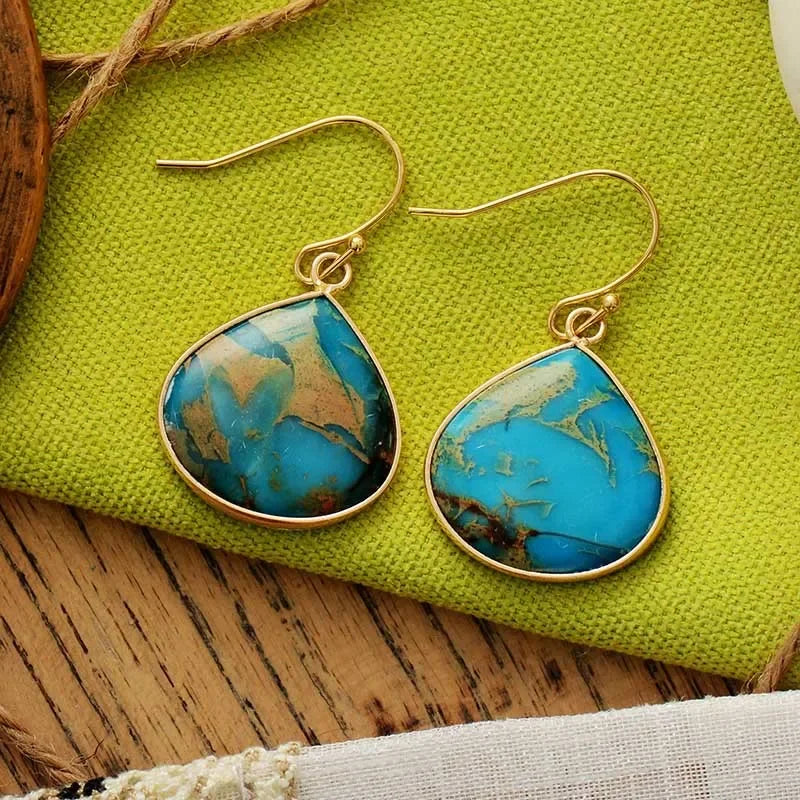 Lightweight Gold-Plated Turquoise Teardrop Earrings - Southern Shores Clothing