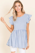 Lightweight Striped Round Neck Blouse Woven Top - Southern Shores Clothing