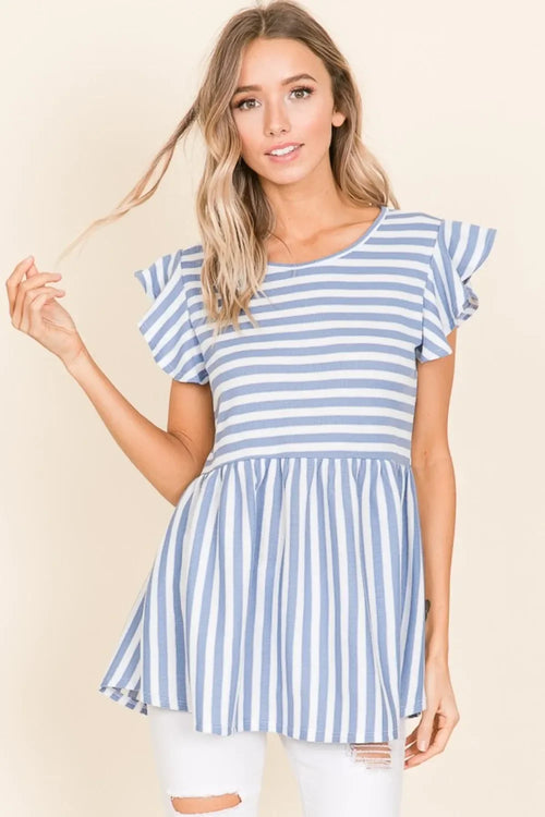 Lightweight Striped Round Neck Blouse Woven Top - Southern Shores Clothing
