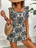 Ruffled Printed Square Neck Romper Chic Style