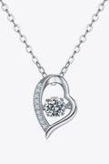 Sterling Silver Moissanite Heart Crescent Pendant Necklace - Southern Shores Clothing