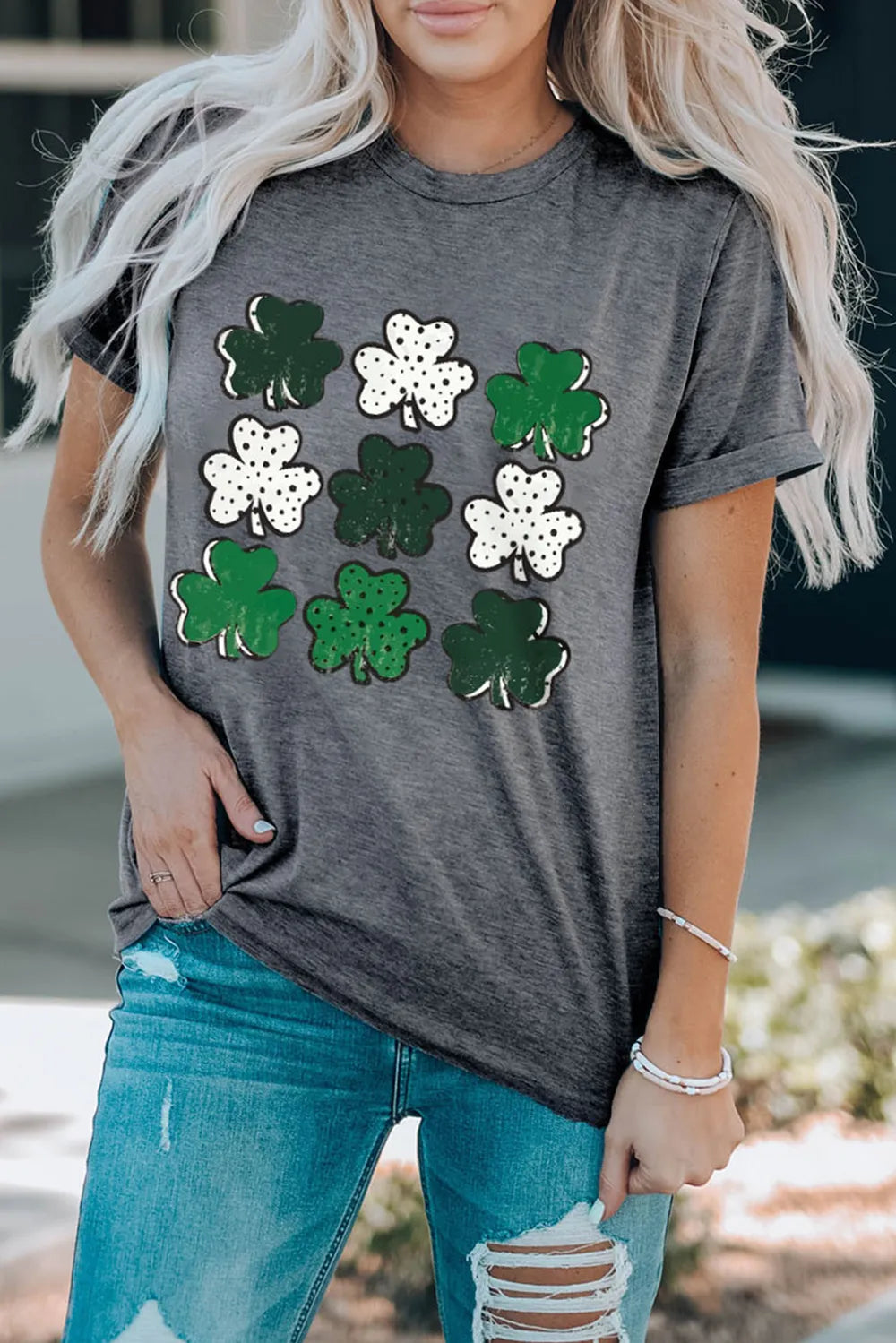 SYNZ Lucky Clover Round Neck Short Sleeve Women's T-Shirt