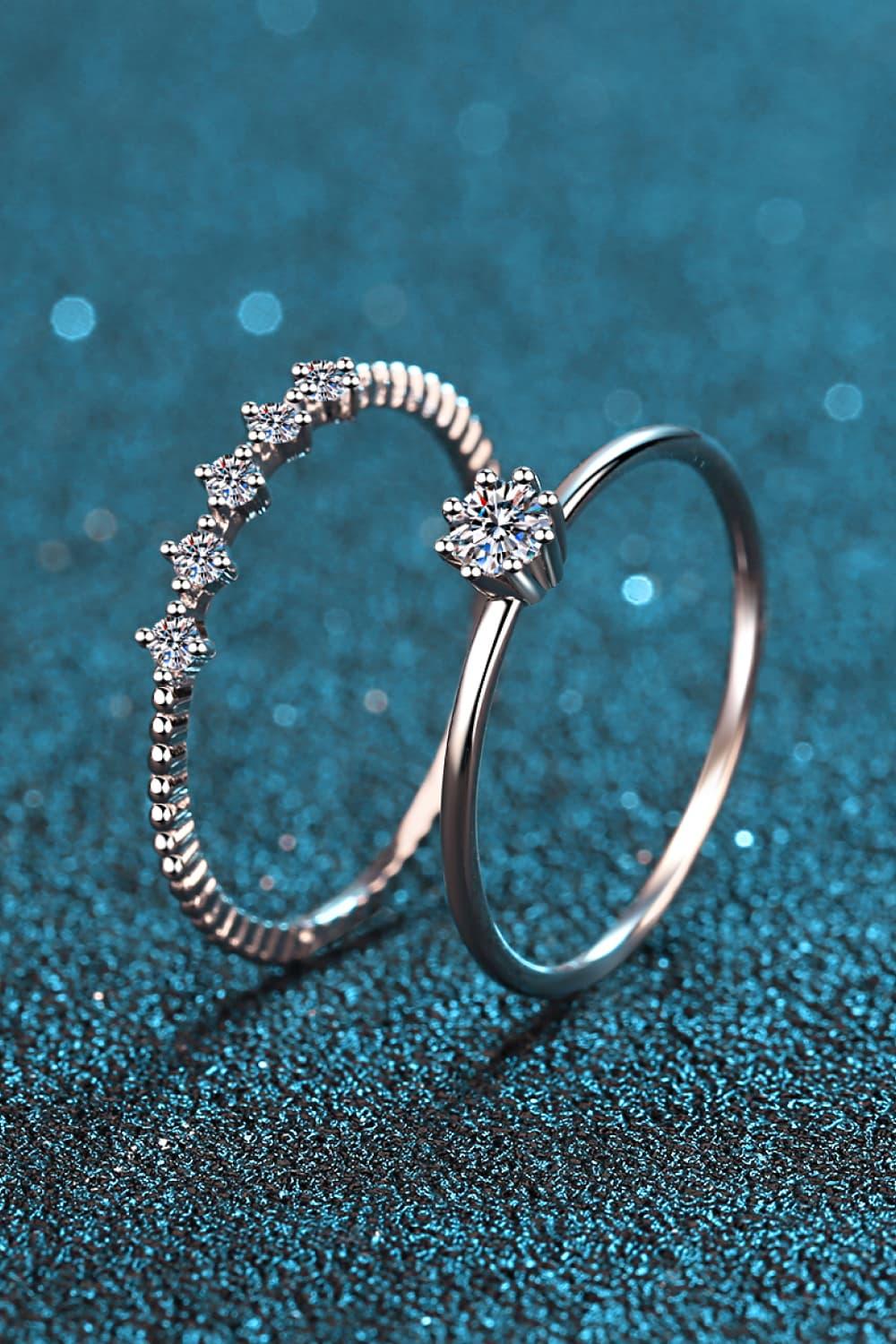Moissanite Sterling Silver Two Piece Ring Set - Southern Shores Clothing