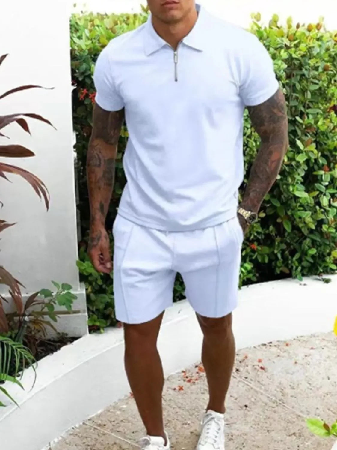 Men's Full Size Collared Neck Short Sleeve Top and Shorts Set Plus Size - Southern Shores Clothing