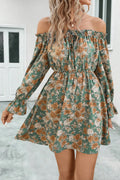 Floral Off-Shoulder Flounce Sleeve Dress - Southern Shores Clothing