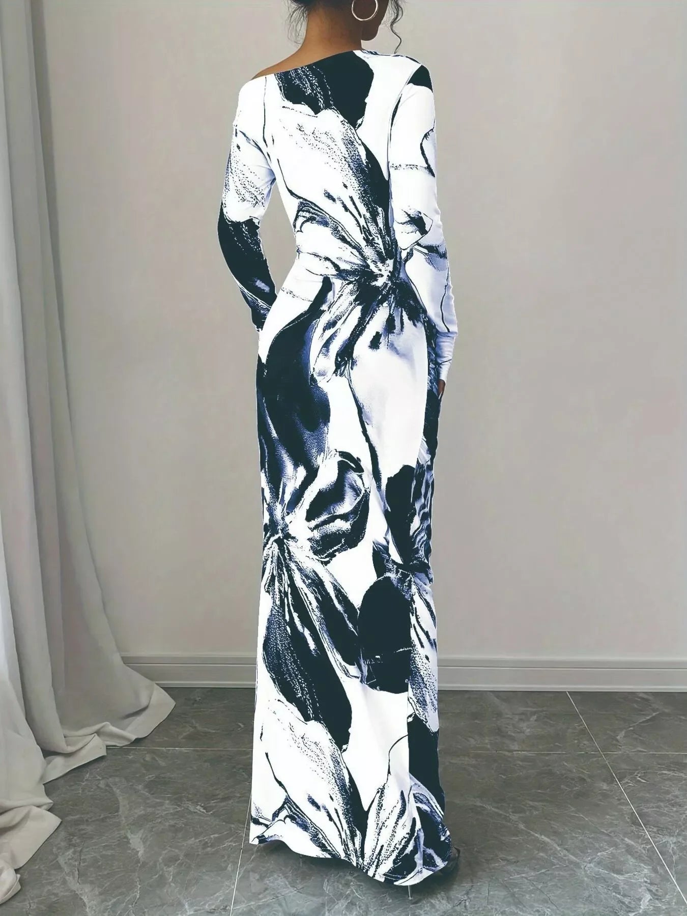Floral One Shoulder Long Sleeve Maxi Dress - Southern Shores Clothing