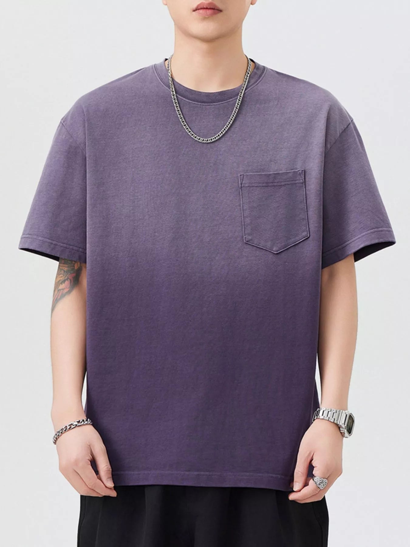 Men's Plus Size Gradient Wash Pocket T-Shirt