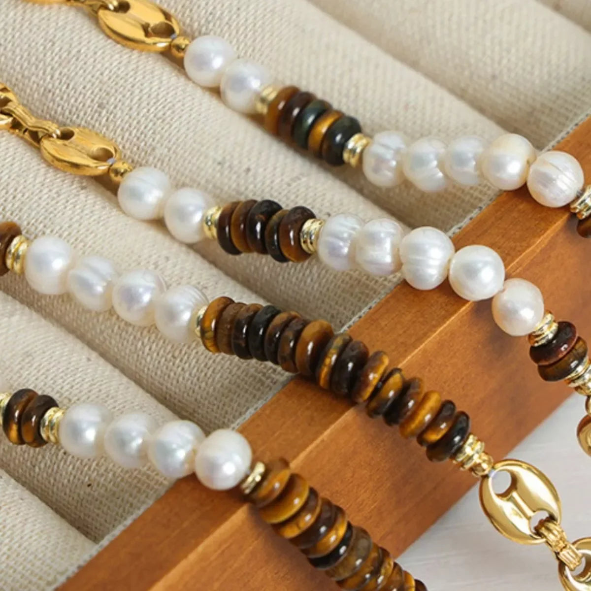 Tiger's Eye Freshwater Pearl Necklace, 18K Gold-Plated - Southern Shores Clothing