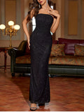 Glitter Tube Mermaid Maxi Dress Lined Ruched Zipper - Southern Shores Clothing