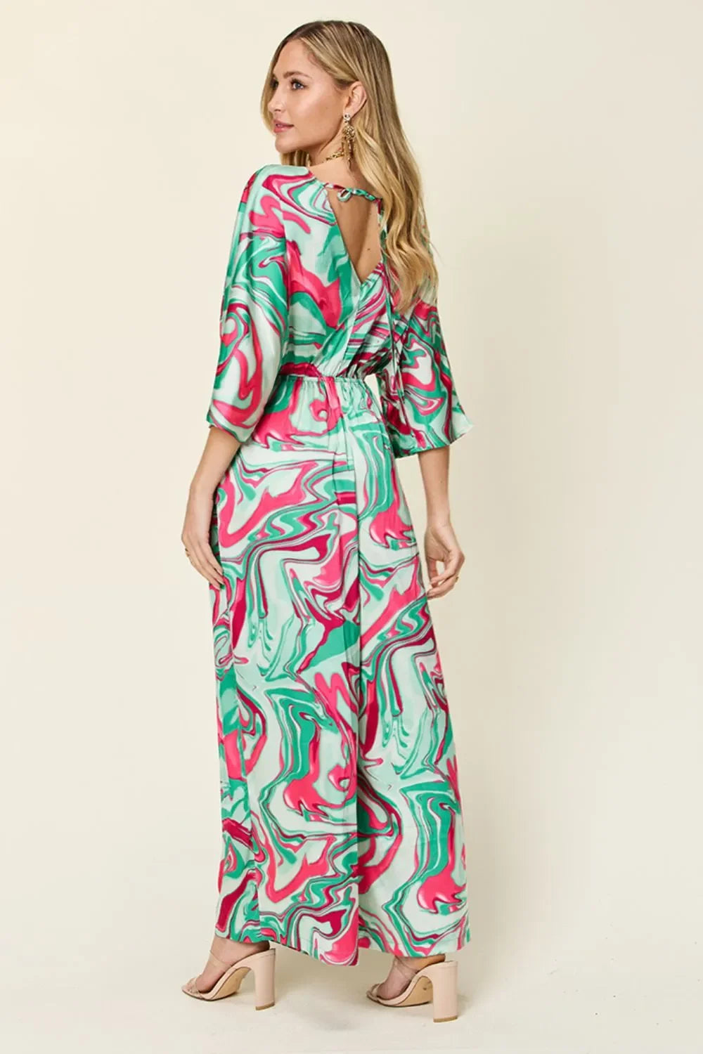 Tie Ruched Half Sleeve Wide Leg Jumpsuit - Southern Shores Clothing