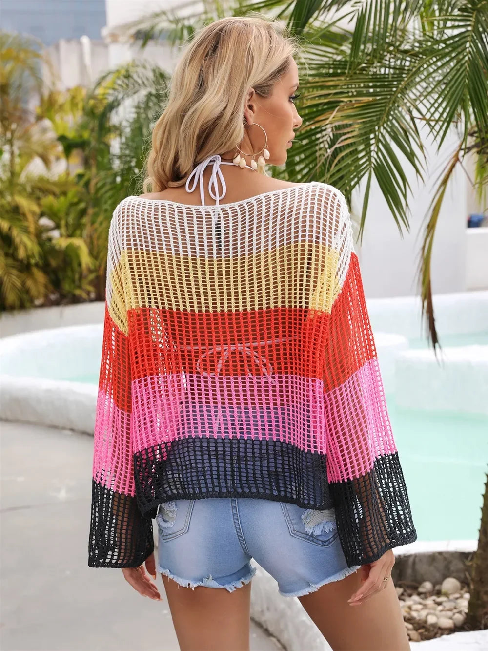 Angel Wings Block Openwork Boat Neck Cover Up - Southern Shores Clothing