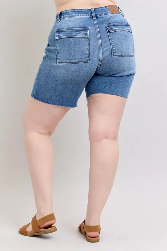 Plus Size Mid Rise Bermuda Shorts With Back Flap Pockets - Southern Shores Clothing