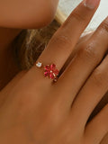 18K Gold Plated Stainless Steel Zircon Flower Ring - Southern Shores Clothing