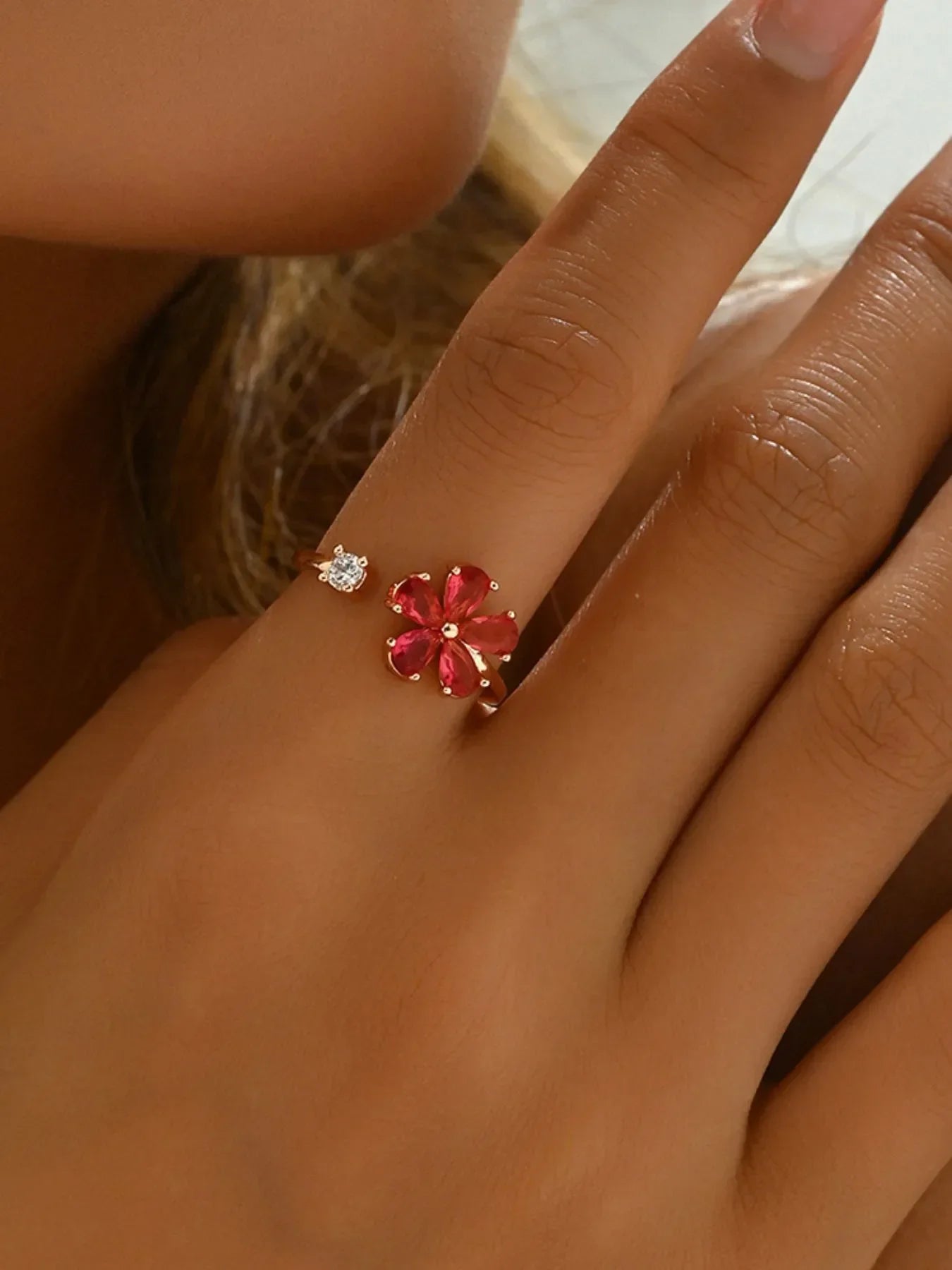 18K Gold Plated Stainless Steel Zircon Flower Ring - Southern Shores Clothing