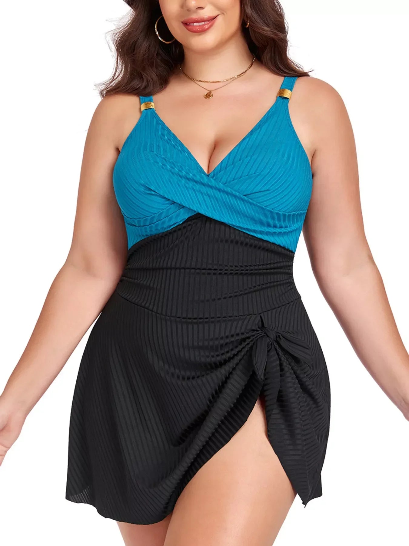 Plus Ruched One Piece Swim Dress With Removable Padding - Southern Shores Clothing