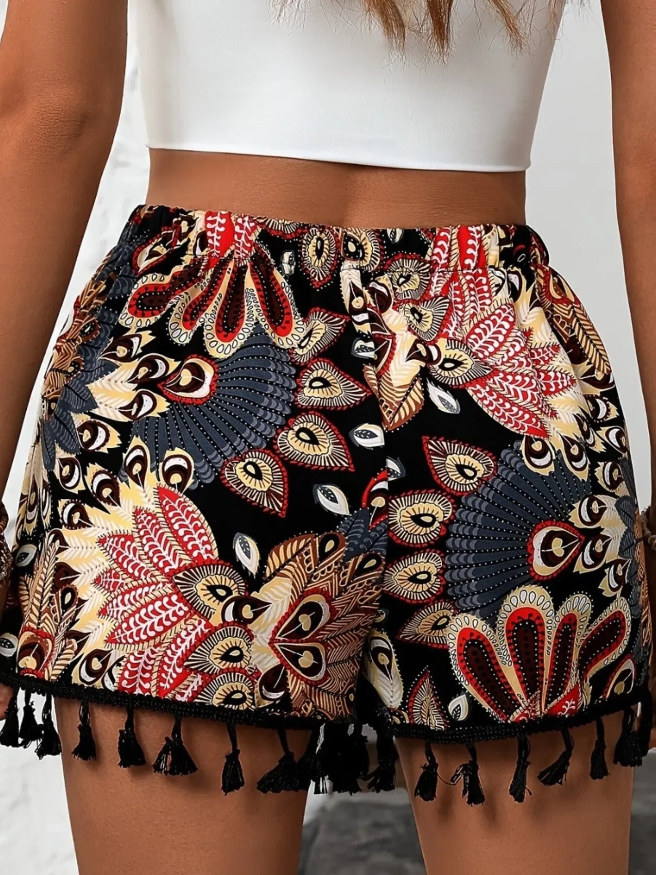 Boho Paisley Print Drawstring Tassel Hem Shorts For Summer - Southern Shores Clothing