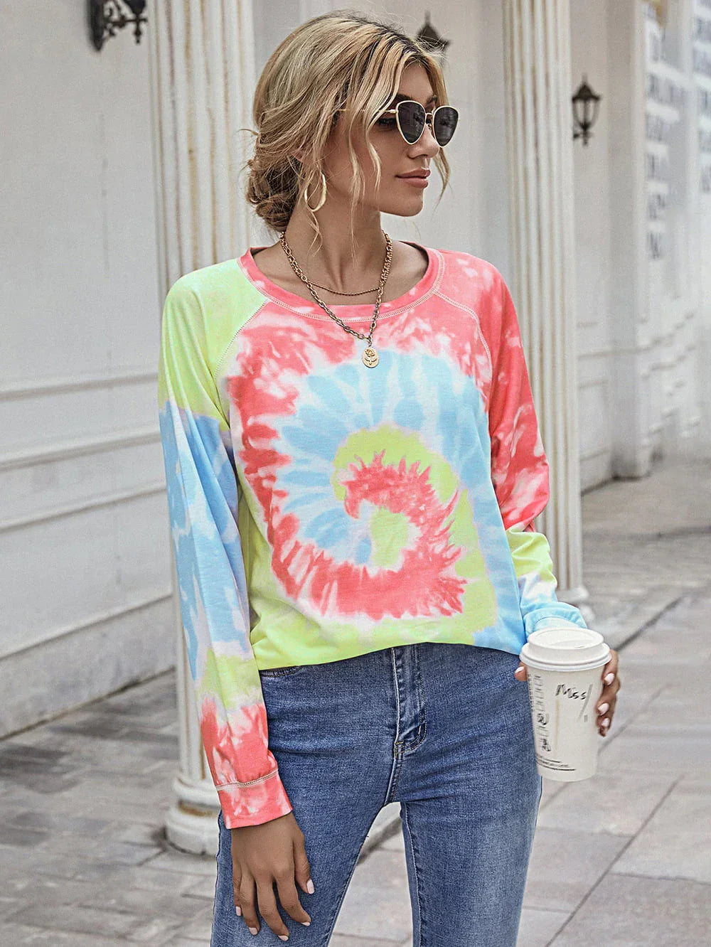 Printed Round Neck Raglan Long Sleeve Shirt - Southern Shores Clothing
