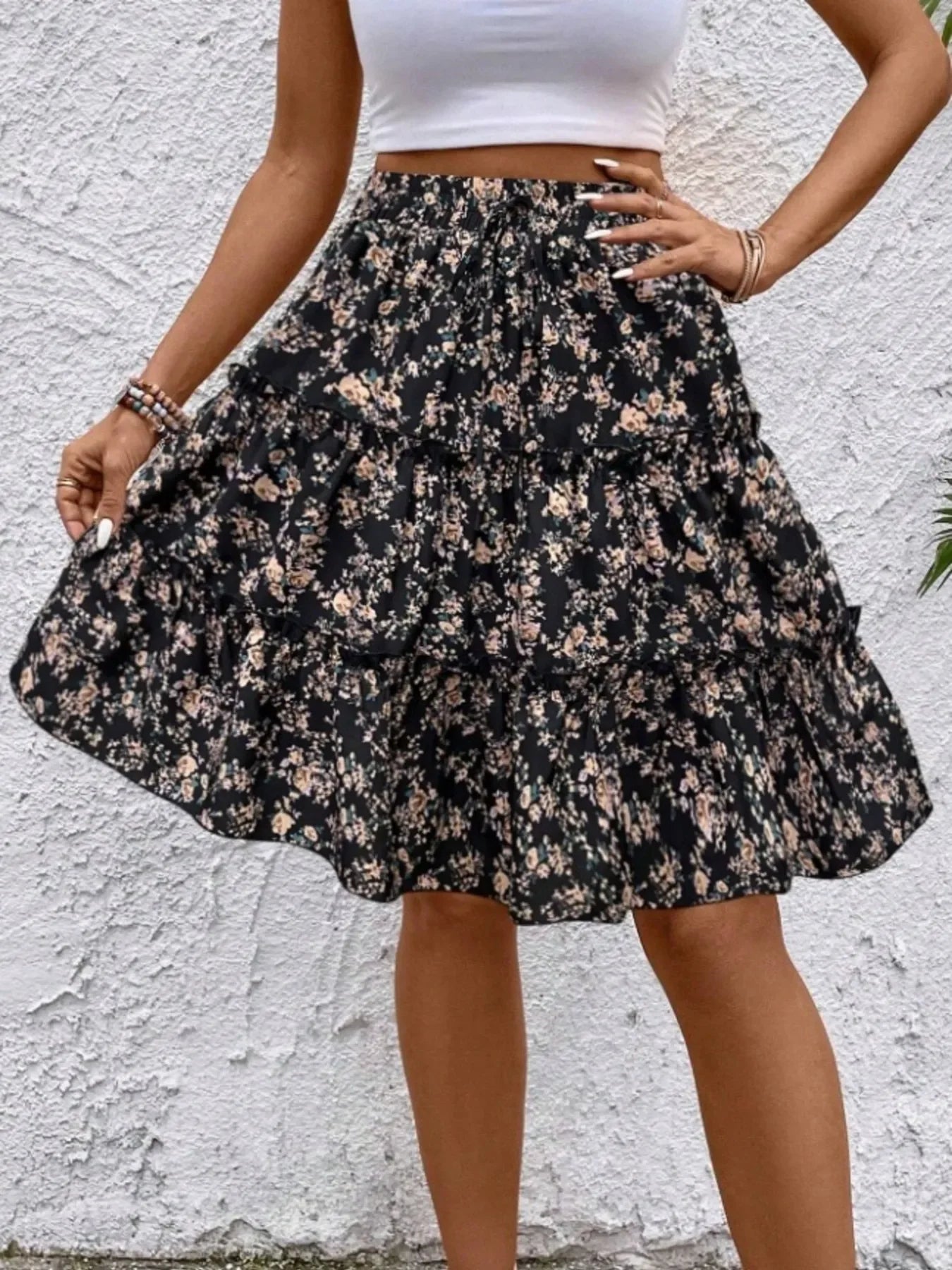 Floral Print Midi Skirt Lightweight Fabric - Southern Shores Clothing