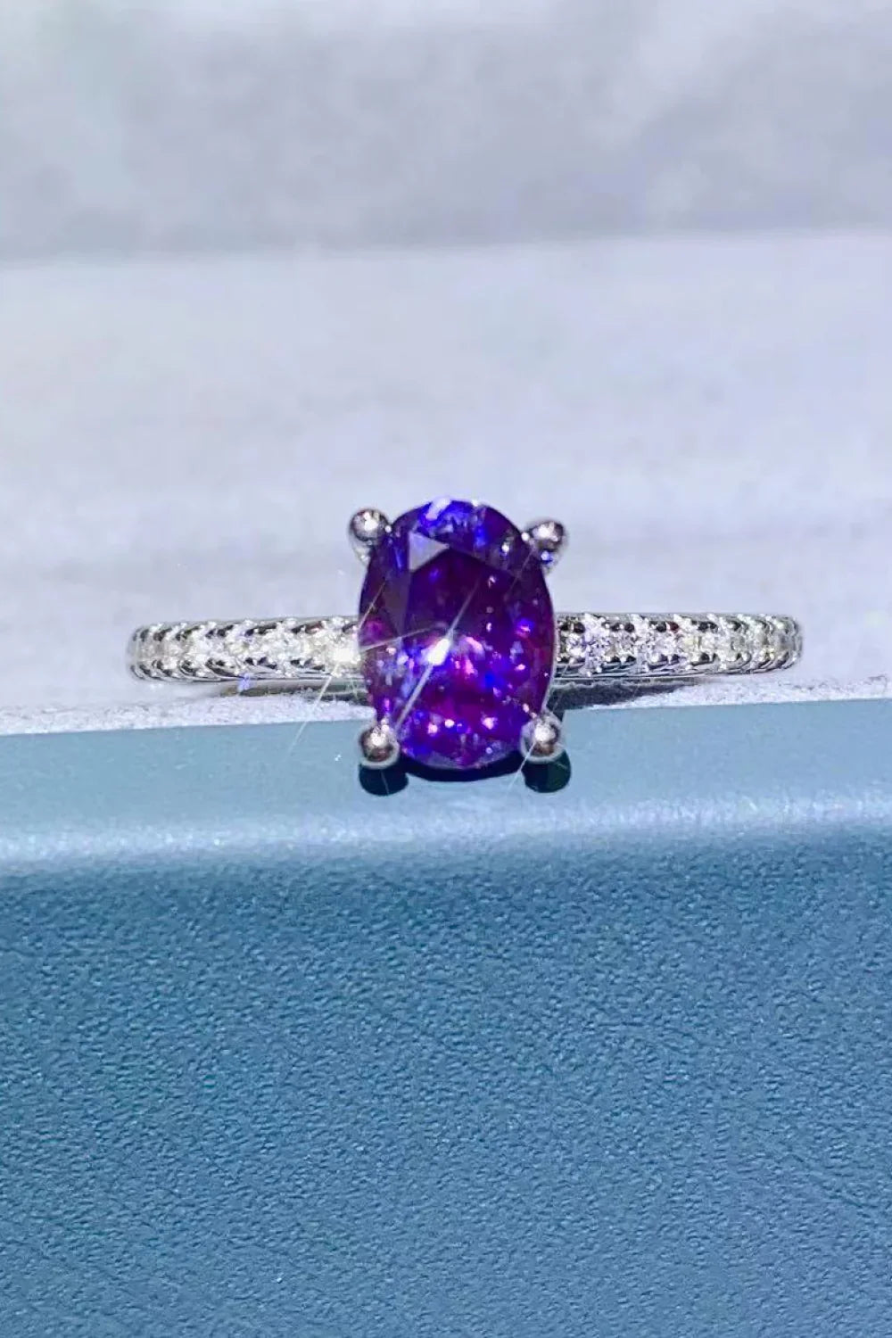Purple Moissanite 1 Carat 4 Prong Ring Sterling Silver - Southern Shores Clothing