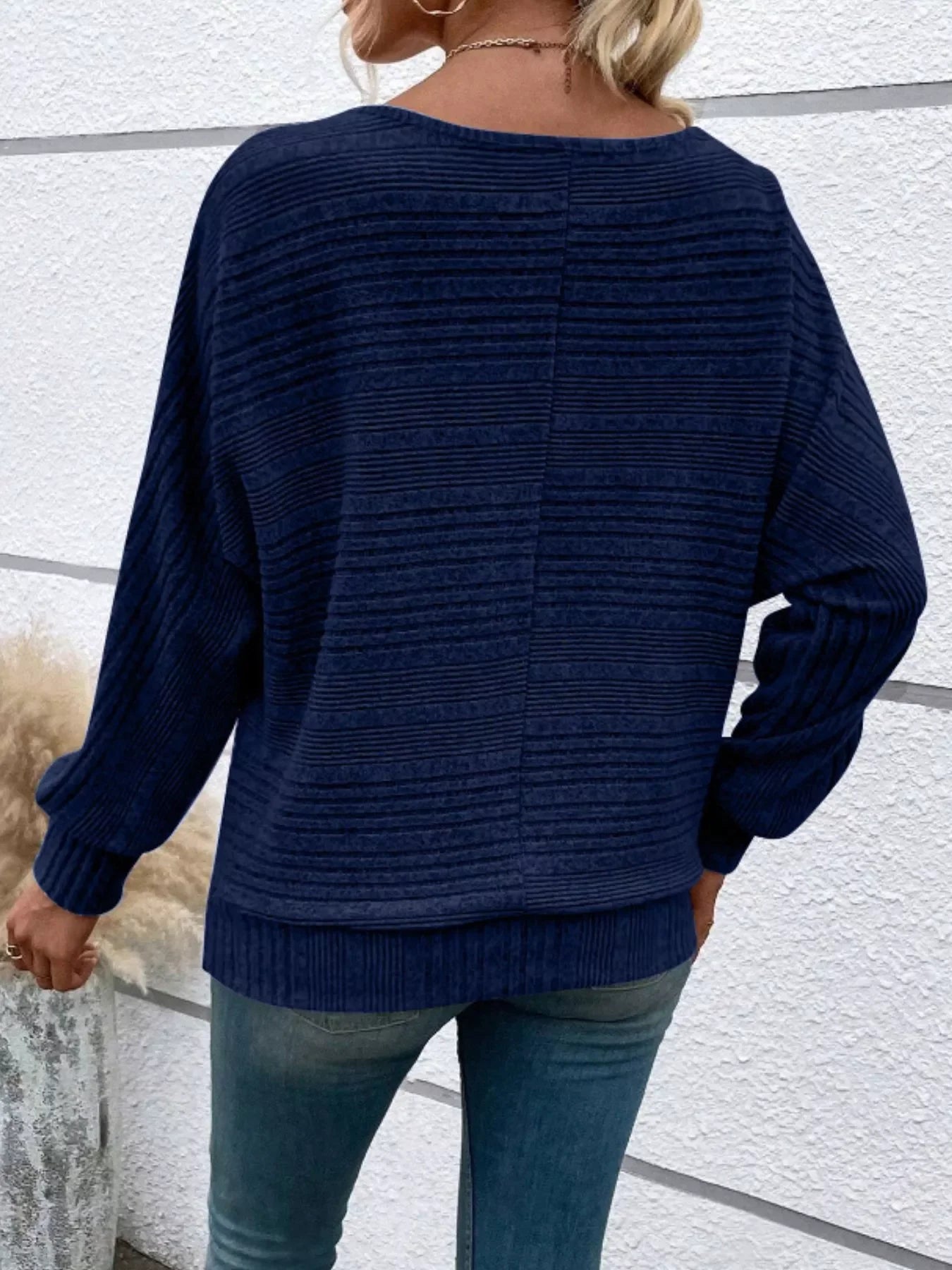 Ribbed Round-Neck Long-Sleeve T-Shirt With Slight Stretch - Southern Shores Clothing