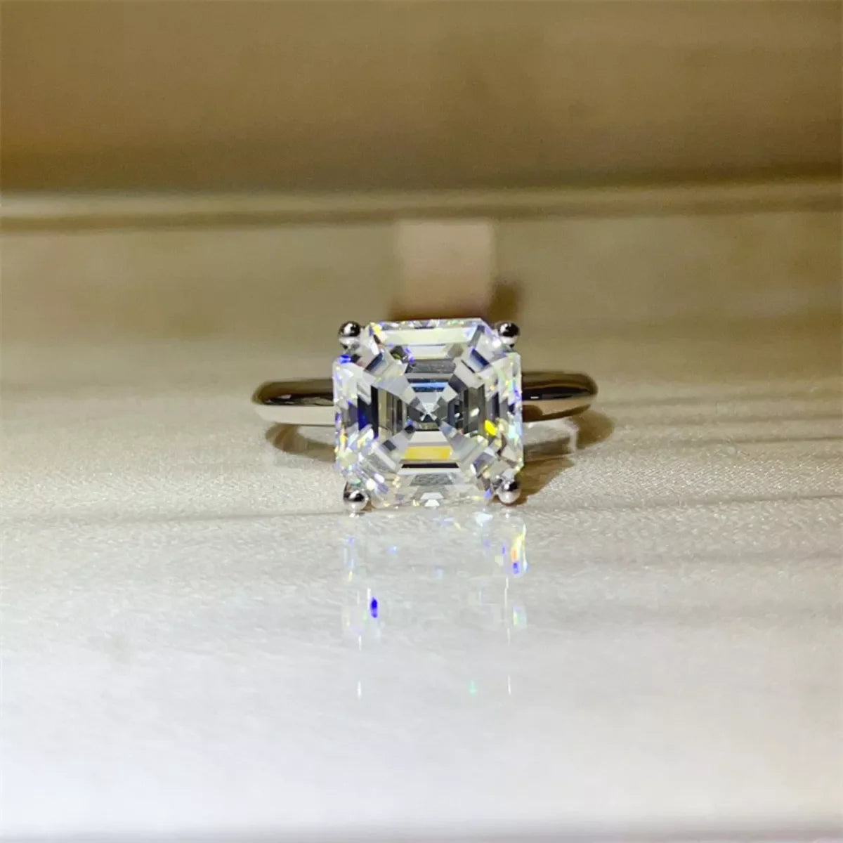 Moissanite Platinum-Plated Sterling Silver Cushion Cut Ring - Southern Shores Clothing
