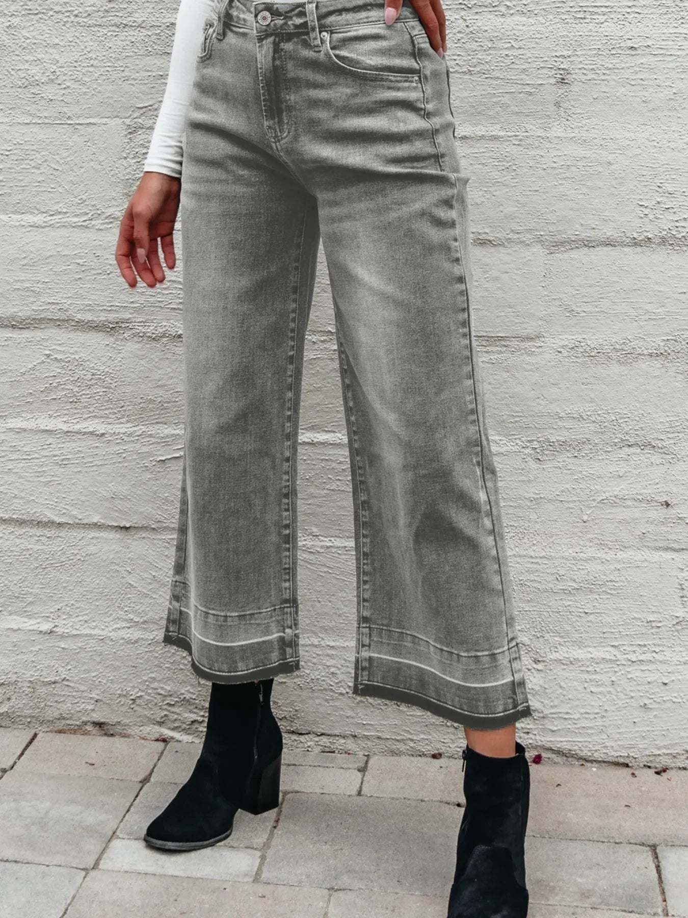 Beachside High Waist Wide Leg Washed Denim Jeans - Southern Shores Clothing